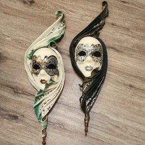 2 Decorative Venetian style  Masks with Green and Black Accents